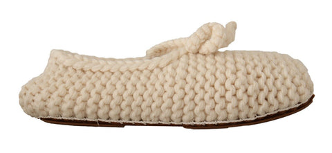 White Slip On Ballerina Flats Wool Knit Shoes Dolce & Gabbana