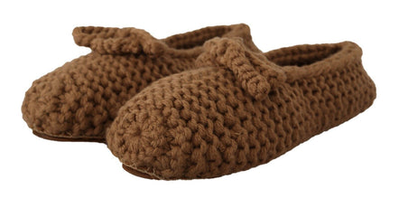 Brown Slip On Ballerina Flats Wool Knit Shoes Dolce & Gabbana