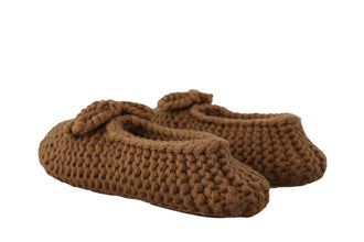 Brown Slip On Ballerina Flats Wool Knit Shoes Dolce & Gabbana