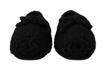 Black Slip On Ballerina Flats Wool Knit Shoes Dolce & Gabbana