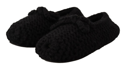 Black Slip On Ballerina Flats Wool Knit Shoes Dolce & Gabbana