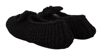 Black Slip On Ballerina Flats Wool Knit Shoes Dolce & Gabbana