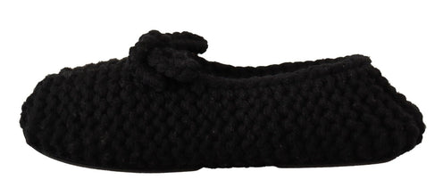 Black Slip On Ballerina Flats Wool Knit Shoes Dolce & Gabbana