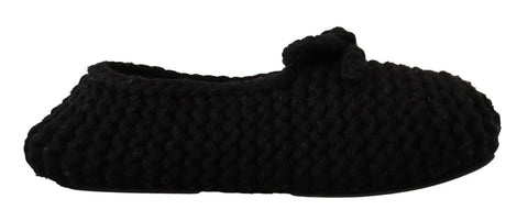 Black Slip On Ballerina Flats Wool Knit Shoes Dolce & Gabbana