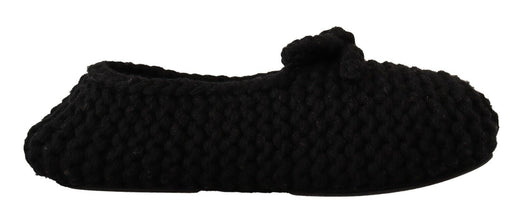 Black Slip On Ballerina Flats Wool Knit Shoes Dolce & Gabbana