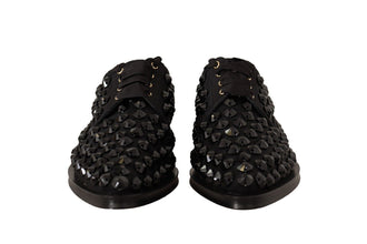 Black Lace Up Studded Formal Flats Shoes Dolce & Gabbana