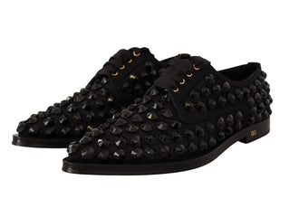 Black Lace Up Studded Formal Flats Shoes Dolce & Gabbana
