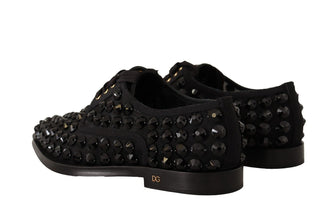 Black Lace Up Studded Formal Flats Shoes Dolce & Gabbana