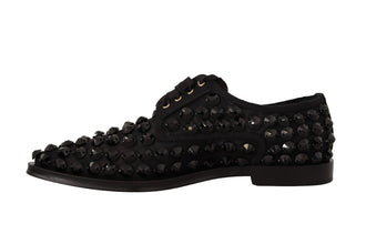 Black Lace Up Studded Formal Flats Shoes Dolce & Gabbana