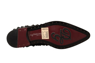 Black Lace Up Studded Formal Flats Shoes Dolce & Gabbana