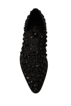 Black Lace Up Studded Formal Flats Shoes Dolce & Gabbana