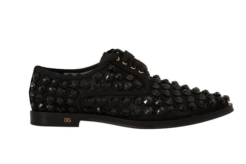 Black Lace Up Studded Formal Flats Shoes Dolce & Gabbana