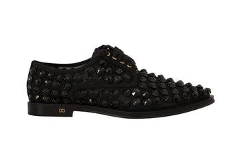 Black Lace Up Studded Formal Flats Shoes Dolce & Gabbana