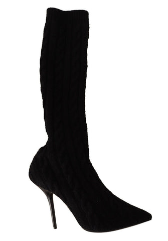 Black Stretch Socks Knee High Booties Shoes Dolce & Gabbana