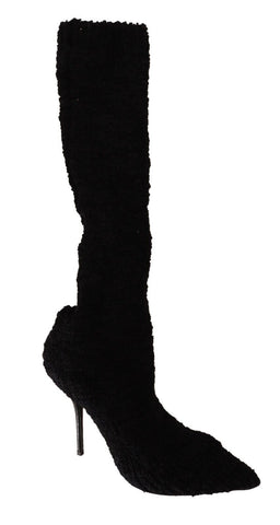 Black Stretch Socks Knee High Booties Shoes Dolce & Gabbana