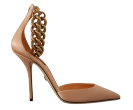 Beige Ankle Chain Strap High Heels Pumps Shoes Dolce & Gabbana