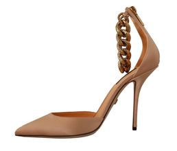 Beige Ankle Chain Strap High Heels Pumps Shoes Dolce & Gabbana