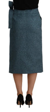 Blue High Waist Pencil Straight Wrap Style Skirt Koonhor