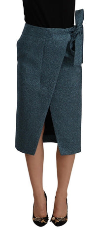 Blue High Waist Pencil Straight Wrap Style Skirt Koonhor