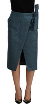 Blue High Waist Pencil Straight Wrap Style Skirt Koonhor