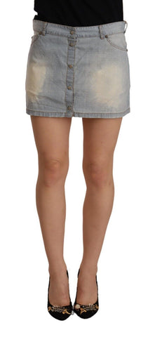 Light Blue Mid Waist Denim Mini Cotton Skirt Ermanno Scervino