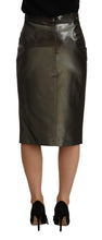 Metallic Gray High Waist Pencil Midi Skirt GF Ferre