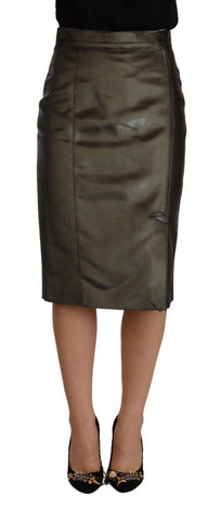 Metallic Gray High Waist Pencil Midi Skirt GF Ferre
