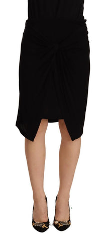 Black High Waist Pencil Knee Length Viscose Skirt PLEIN SUD