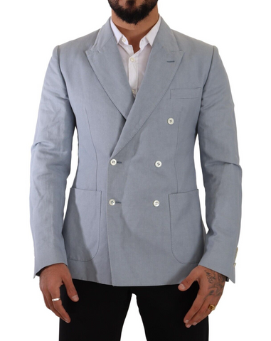 Blue Cotton Linen Slim Fit Jacket Coat Blazer Dolce & Gabbana