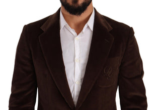 Brown Corduroy Slim Fit Coat DG Logo Blazer Dolce & Gabbana