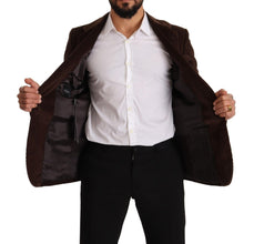 Brown Corduroy Slim Fit Coat DG Logo Blazer Dolce & Gabbana