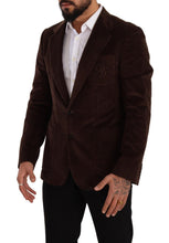 Brown Corduroy Slim Fit Coat DG Logo Blazer Dolce & Gabbana