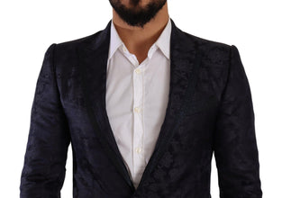 Blue Floral Jacquard Silk Coat MARTINI Blazer Dolce & Gabbana