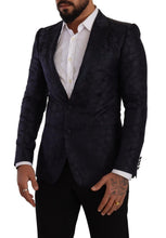 Blue Floral Jacquard Silk Coat MARTINI Blazer Dolce & Gabbana