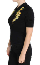 Black Silk Floral Embroidered Polo Top Dolce & Gabbana
