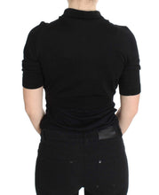 Black Silk Floral Embroidered Polo Top Dolce & Gabbana