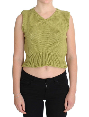 Green Cotton Blend Knitted Sleeveless Sweater PINK MEMORIES
