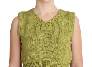 Green Cotton Blend Knitted Sleeveless Sweater PINK MEMORIES