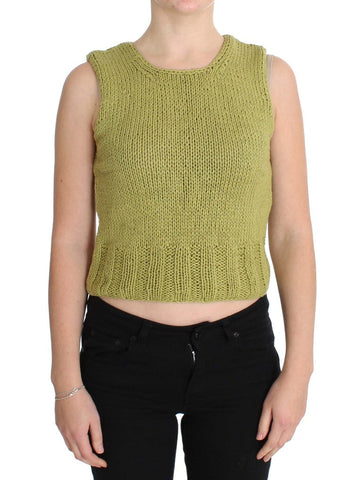 Green Cotton Blend Knitted Sleeveless Sweater PINK MEMORIES