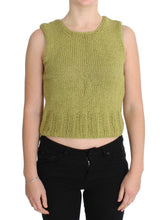 Green Cotton Blend Knitted Sleeveless Sweater PINK MEMORIES