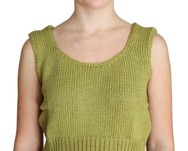 Green Cotton Blend Knitted Sleeveless Sweater PINK MEMORIES
