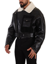 Black Leather Shearling Biker Coat Jacket Dolce & Gabbana
