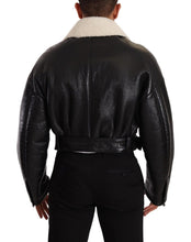 Black Leather Shearling Biker Coat Jacket Dolce & Gabbana