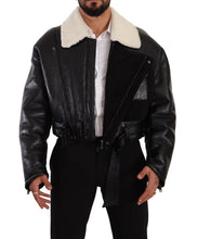 Black Leather Shearling Biker Coat Jacket Dolce & Gabbana