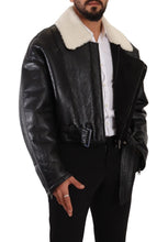 Black Leather Shearling Biker Coat Jacket Dolce & Gabbana