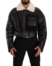 Black Leather Shearling Biker Coat Jacket Dolce & Gabbana