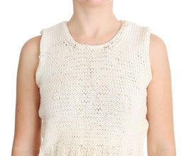Beige Cotton Blend Knitted Sleeveless Sweater PINK MEMORIES