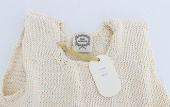 Beige Cotton Blend Knitted Sleeveless Sweater PINK MEMORIES