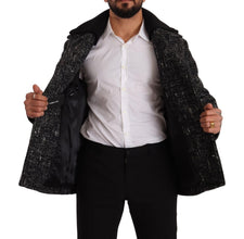 Black Wool Double Breasted Coat Men Jacket Dolce & Gabbana
