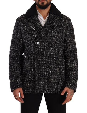 Black Wool Double Breasted Coat Men Jacket Dolce & Gabbana